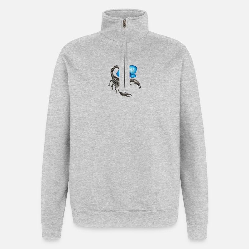 Skorpion mit blauer Orchidee - Quarter-Zip-Sweatshirt - Grau meliert