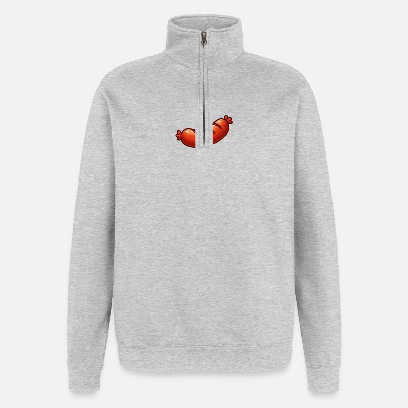 Happy Bratwurst dessin animé - Sweat à zip 1/4 - gris chiné
