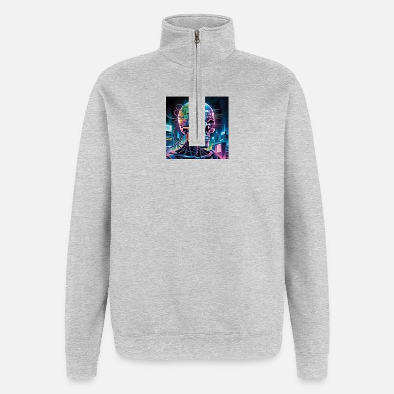 Cyberpunk Schädel mit Technologie Zitate - Quarter-Zip-Sweatshirt - Grau meliert