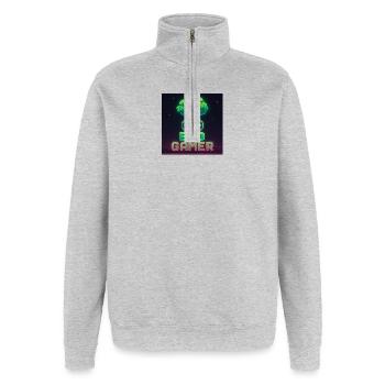 EcoGracz Gaming Pixel Art Design - Quarter-Zip-Sweatshirt - Grau meliert - Vorne - AI Model Female 172 light (172cm) & AI Model Male 178 dark (178cm)
