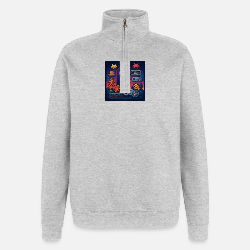 Conception de jeu d’arcade Pixel rétro - Sweat à zip 1/4 - gris chiné