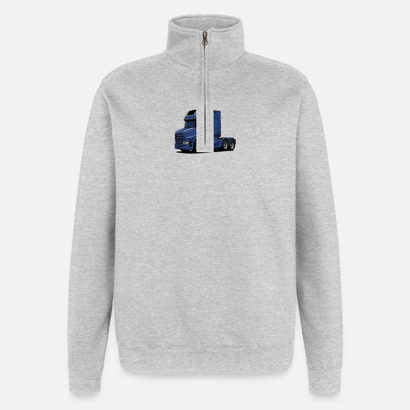 Illustration de style camion bleu - Sweat à zip 1/4 - gris chiné