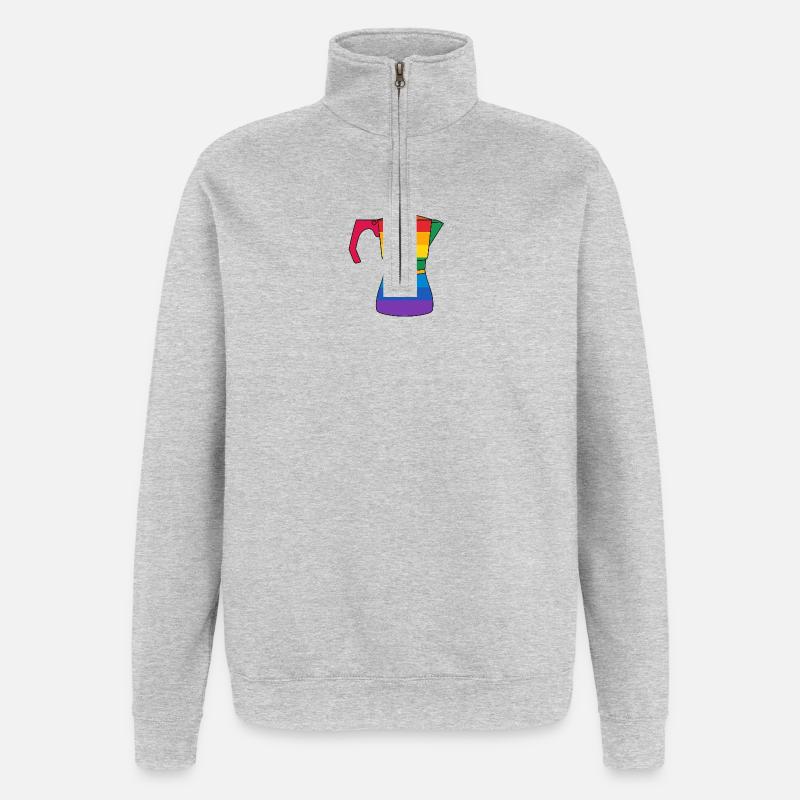 Lebendige Regenbogen-Kaffeemaschine - Quarter-Zip-Sweatshirt - Grau meliert