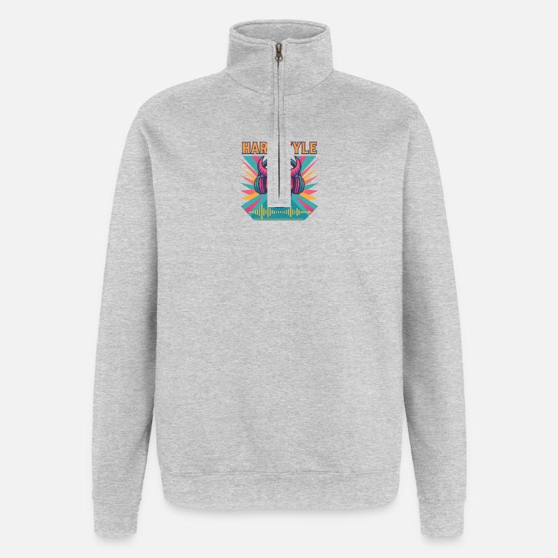 Hardstyle Dämon Design - Quarter-Zip-Sweatshirt - Grau meliert