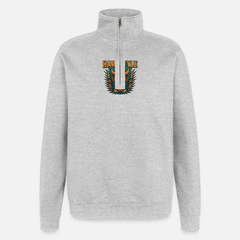Hardstyle Dämonen Motiv - Quarter-Zip-Sweatshirt - Grau meliert