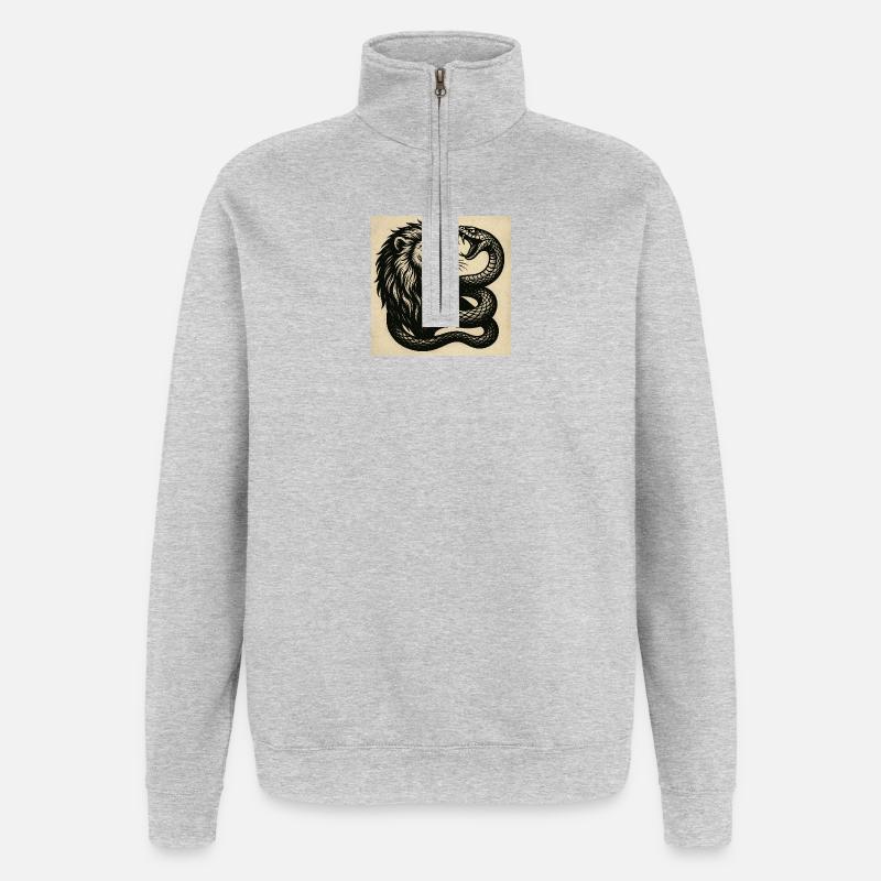 Lion et Serpent TattooDesign - Sweat à zip 1/4 - gris chiné