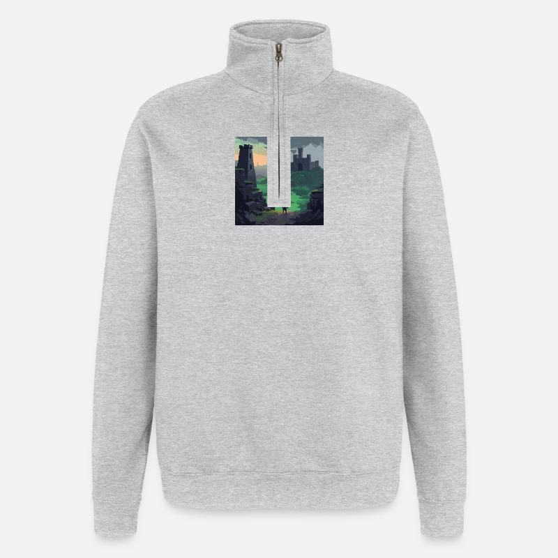 Collines du château au coucher du soleil - Sweat à zip 1/4 - gris chiné