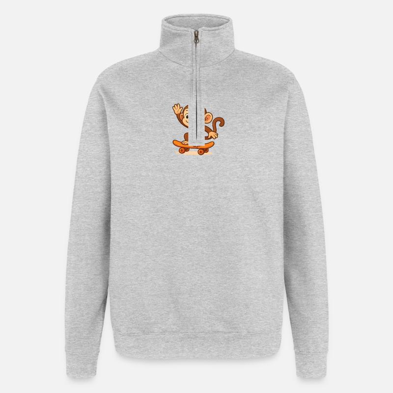 Playful monkey on skateboard - Quarter-Zip Sweatshirt - heather grey