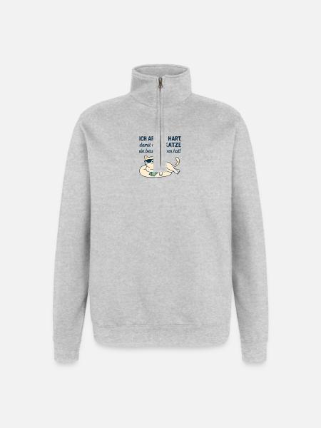 Motivational Cat Illustration with Humor - Quarter-Zip Sweatshirt - heather grey