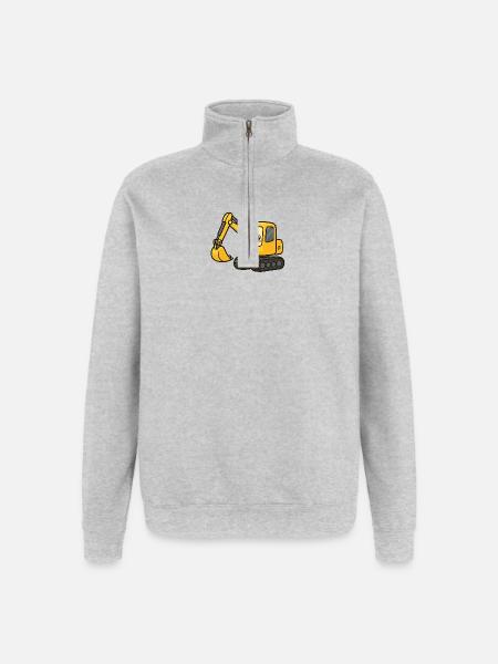 Niedlicher Bagger mit Kulleraugen - Quarter-Zip-Sweatshirt - Grau meliert