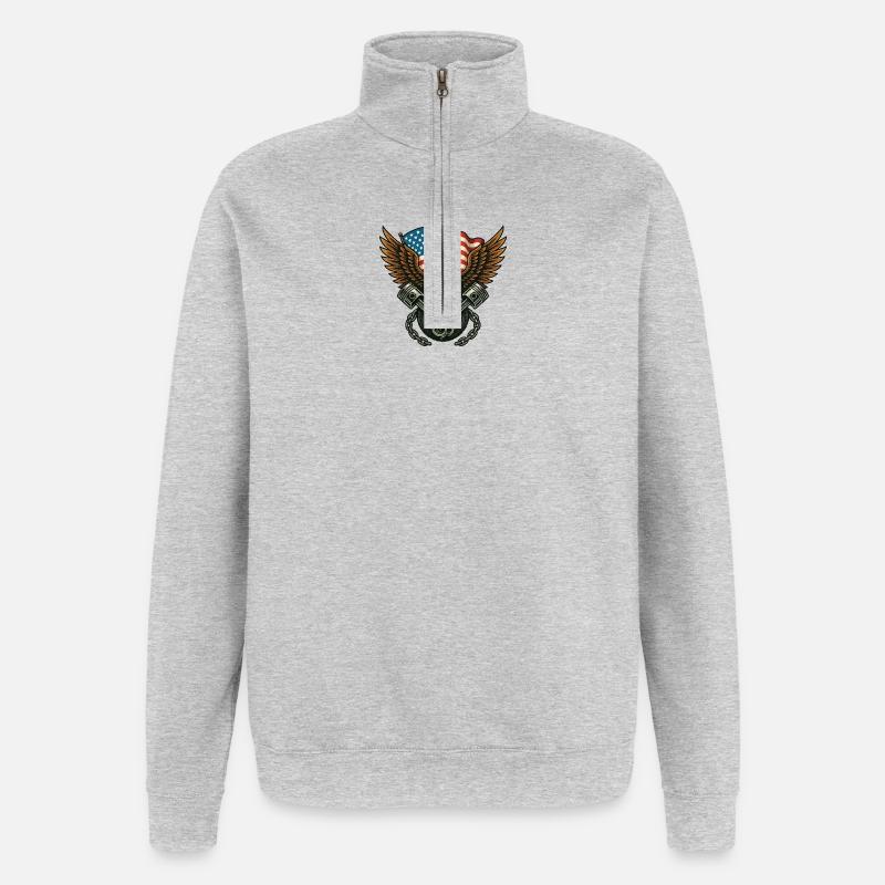 Aigle Patriotique avec Drapeau USA - Sweat à zip 1/4 - gris chiné