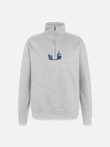 Shanty Man-nautisk båddesign - Sweatshirt med 1/4 lynlås - grå meleret