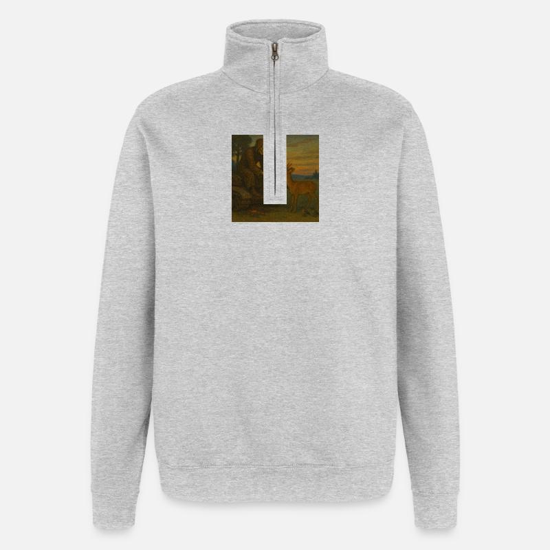 Tod beim Füttern eines Rehs - Quarter-Zip-Sweatshirt - Grau meliert