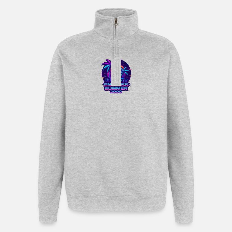 Neon Sunset Palm Trees Design - Quarter-Zip Sweatshirt - heather grey