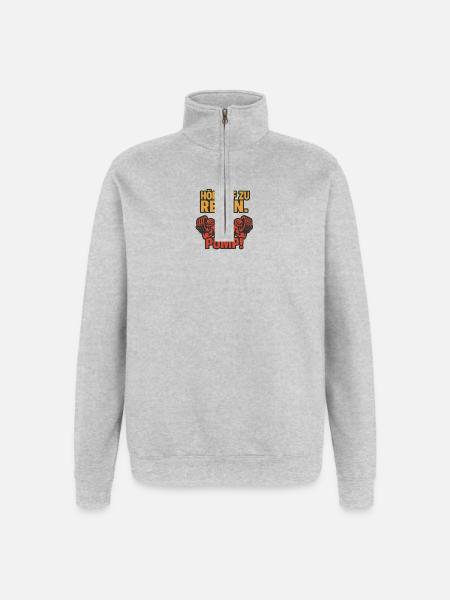 Motivating fitness print with bold motif - Quarter-Zip Sweatshirt - heather grey