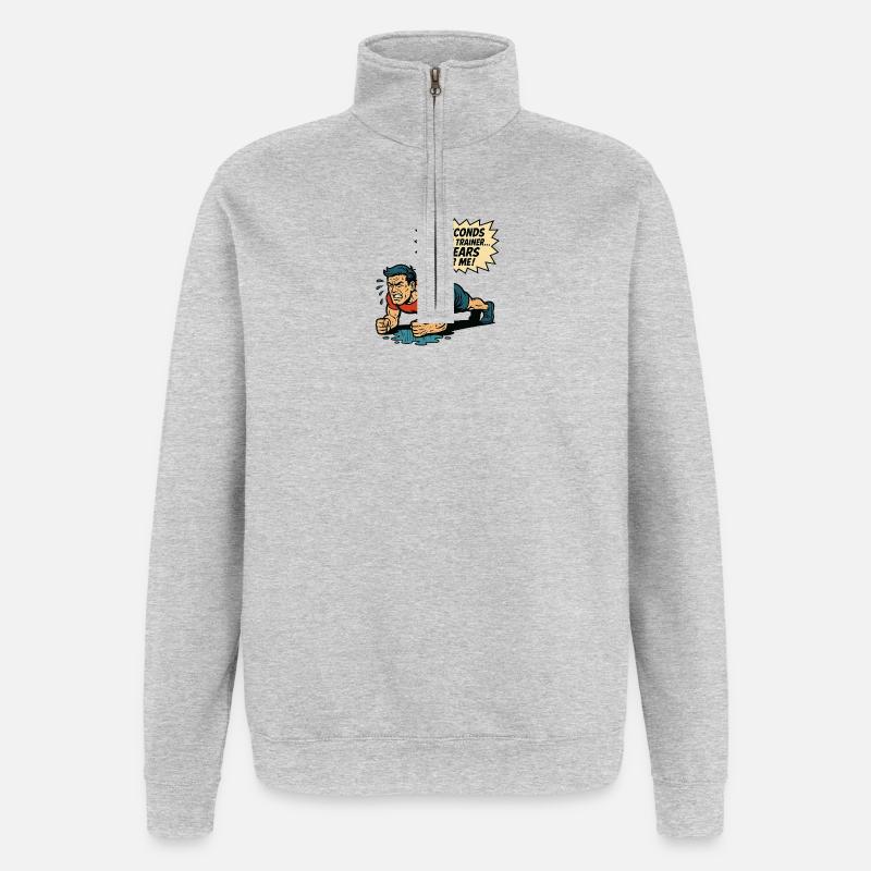 Funny Retro Gym Comic – Plank Struggle - Quarter-Zip Sweatshirt - heather grey