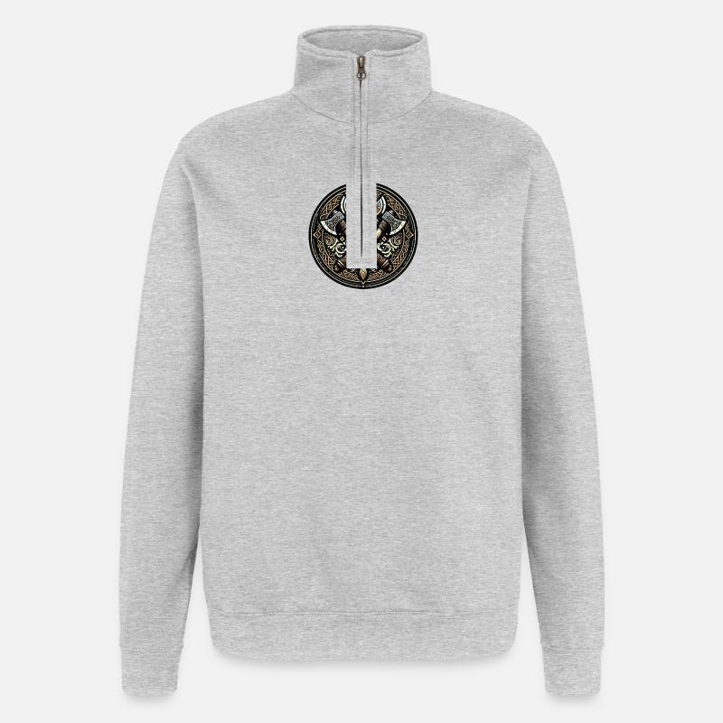 Wikingerkrieger mit Äxten - Quarter-Zip-Sweatshirt - Grau meliert