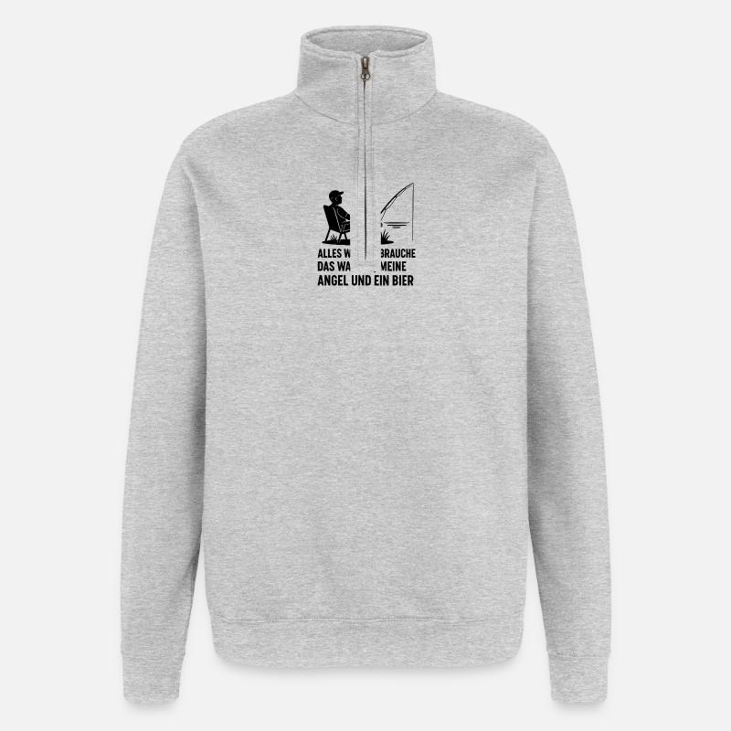 Fischer mit Wasser und Bier Spruch - Quarter-Zip-Sweatshirt - Grau meliert