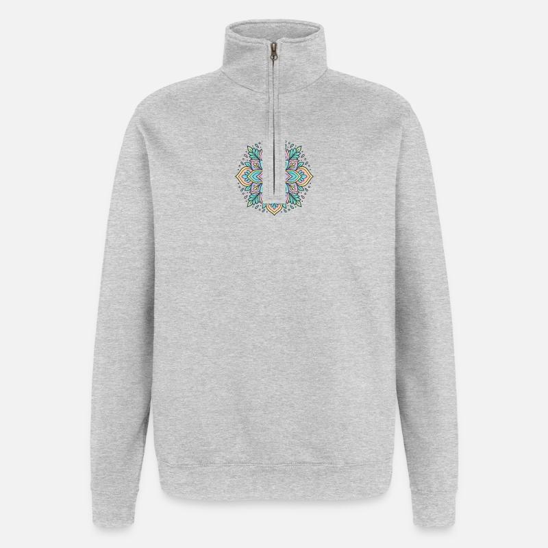 Mandala de fleurs - Sweat à zip 1/4 - gris chiné