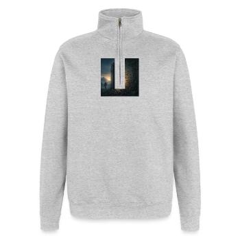 Citation sur la lutte pour la vérité - Sweat à zip 1/4 - gris chiné - Devant - AI Model Female 172 light (172cm) & AI Model Male 178 dark (178cm)