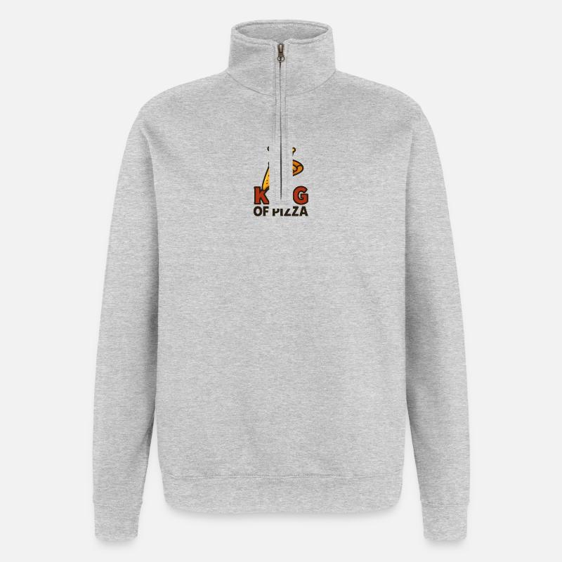 Roi de la pizza avec couronne - Sweat à zip 1/4 - gris chiné