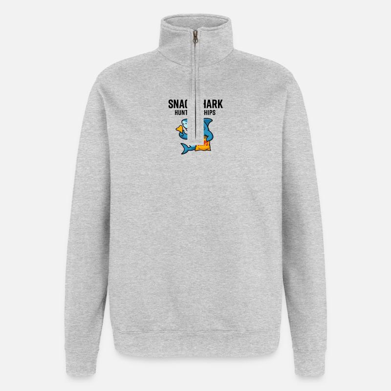 Niedlicher Haifisch mit Chips - Quarter-Zip-Sweatshirt - Grau meliert