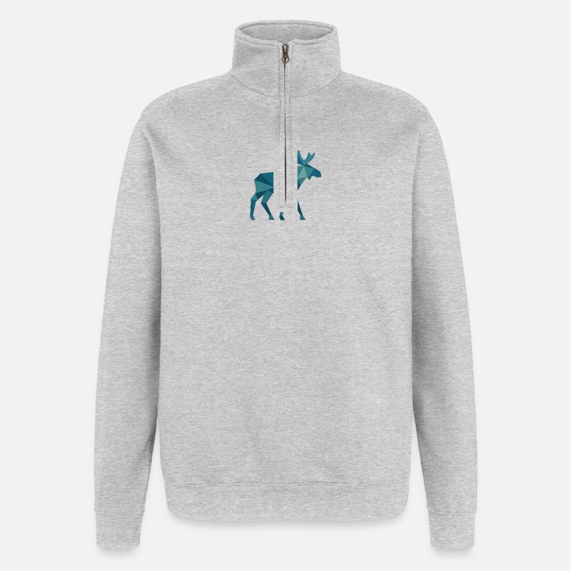 Geometrischer Elch im Polygon-Stil - Quarter-Zip-Sweatshirt - Grau meliert