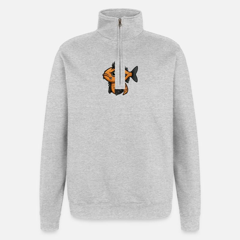 poisson punk illustration rizière rocker - Sweat à zip 1/4 - gris chiné