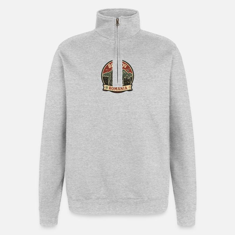 Brașov Berglandschaft Design - Quarter-Zip-Sweatshirt - Grau meliert