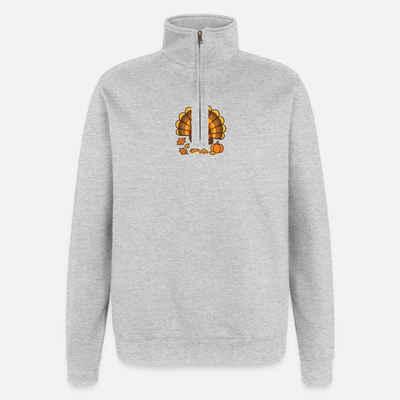 Herbstlicher Cartoon-Truthahn mit Kürbis - Quarter-Zip-Sweatshirt - Grau meliert