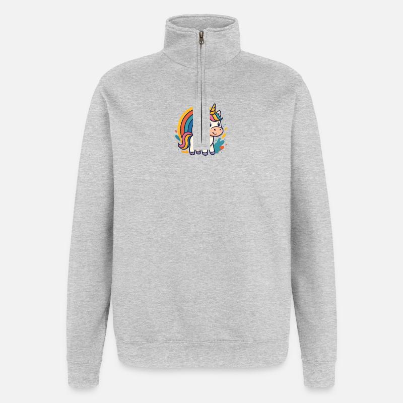 Graphique Licorne Arc-en-ciel - Sweat à zip 1/4 - gris chiné