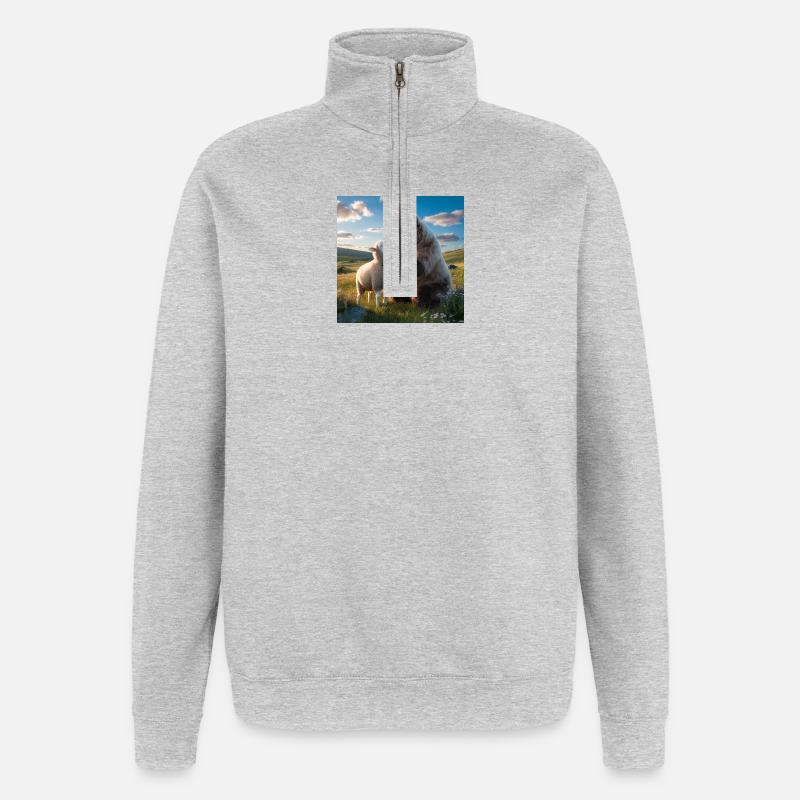Heart's Bond Bear Lamb in the Field - Quarter-Zip Sweatshirt - heather grey
