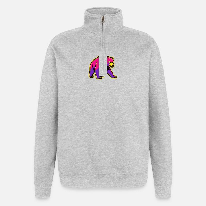 Neon Bear with Power - Quarter-Zip Sweatshirt - heather grey