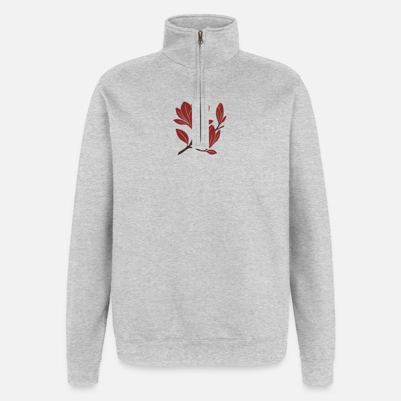 Red Magnolia Branch Pattern - Quarter-Zip Sweatshirt - heather grey
