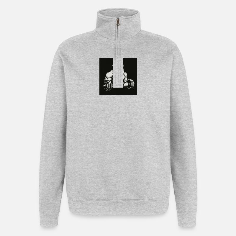 Kraft Bulldogge Hantel-Workout - Quarter-Zip-Sweatshirt - Grau meliert