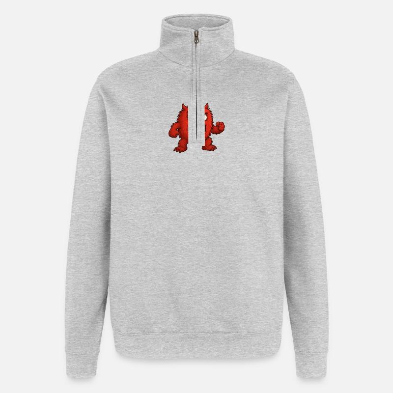 Rotes Wutmonster Cartoon - Quarter-Zip-Sweatshirt - Grau meliert
