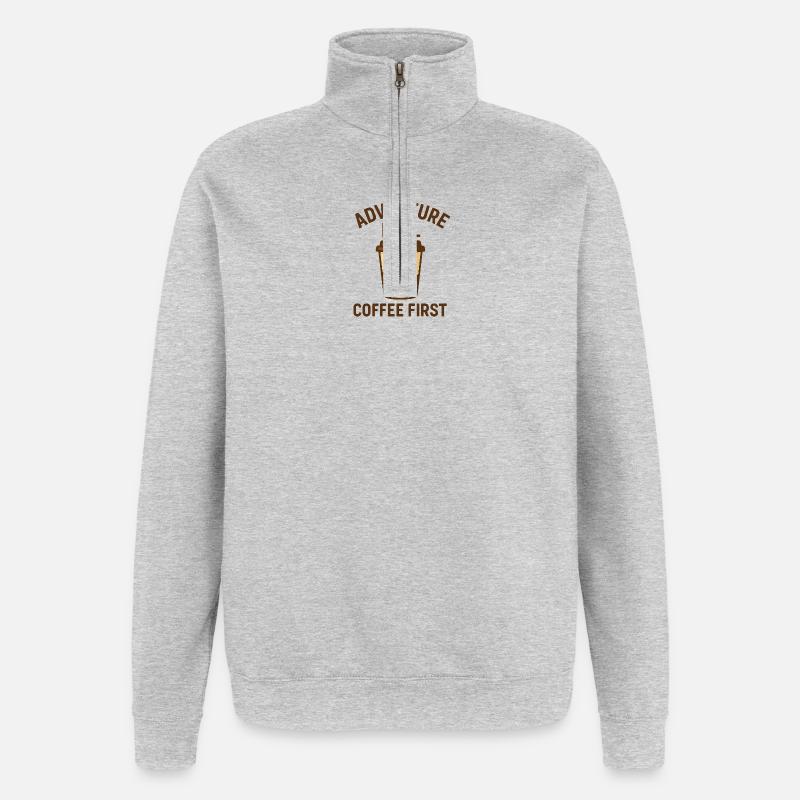 Adventure Fuel – Le café d’abord - Sweat à zip 1/4 - gris chiné