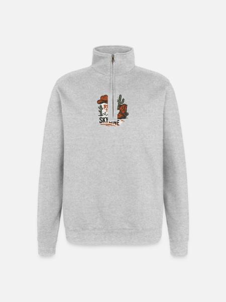 Ride the Skyline Western City Motif - Quarter-Zip Sweatshirt - heather grey