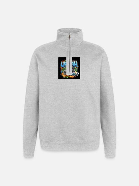 Urbanes Graffiti mit Ghettoblaster und Auto - Quarter-Zip-Sweatshirt - Grau meliert