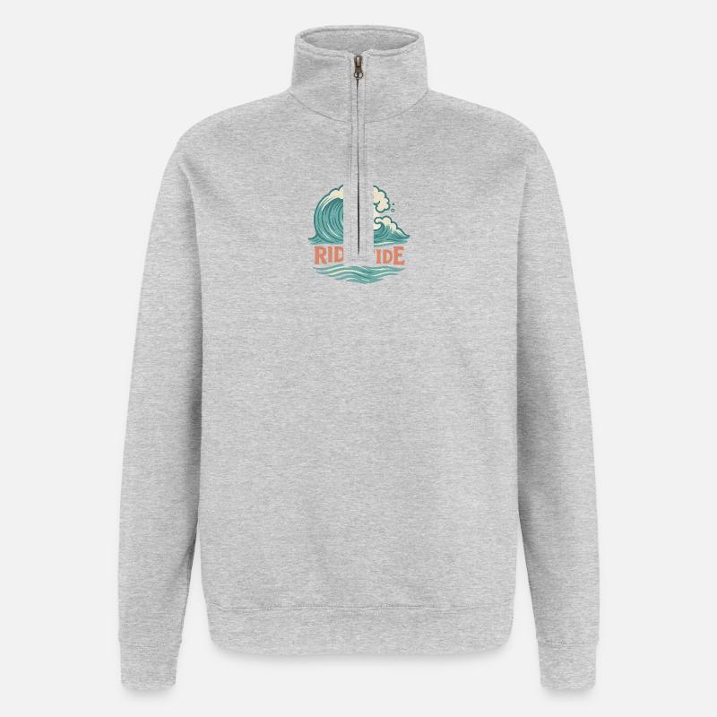 Ride Tide – Surf Wave Design - Quarter-Zip Sweatshirt - heather grey