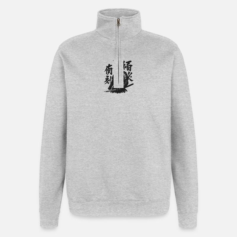 Samurai-Kalligraphie Kunst - Quarter-Zip-Sweatshirt - Grau meliert