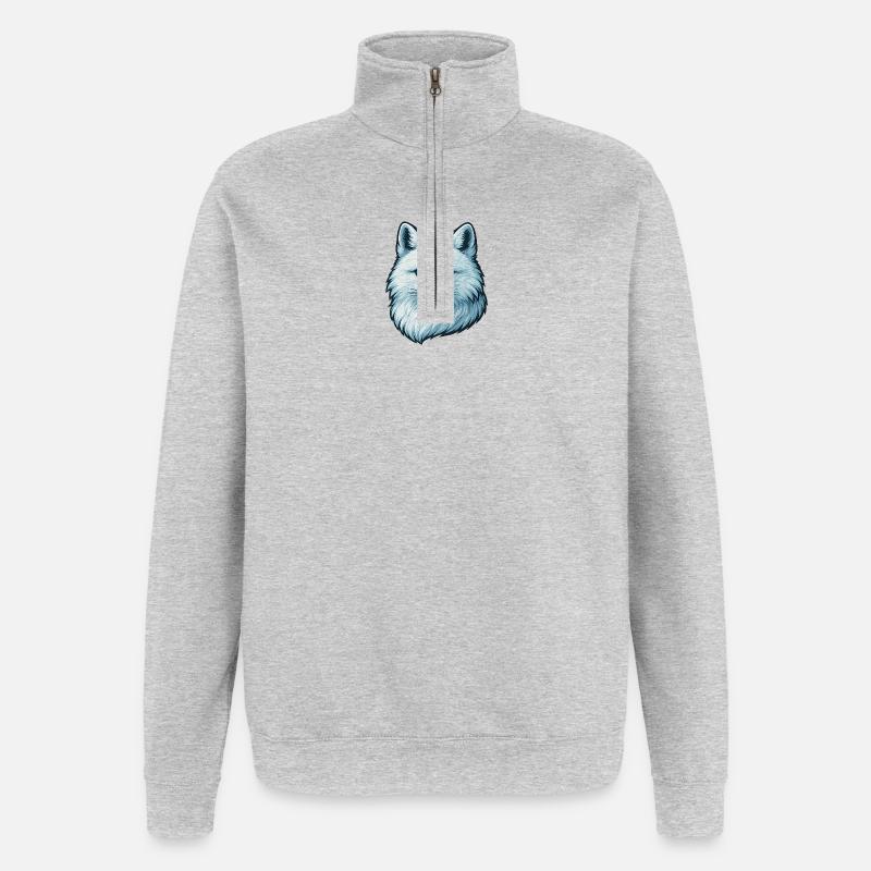 Blue wolf face illustration - Quarter-Zip Sweatshirt - heather grey