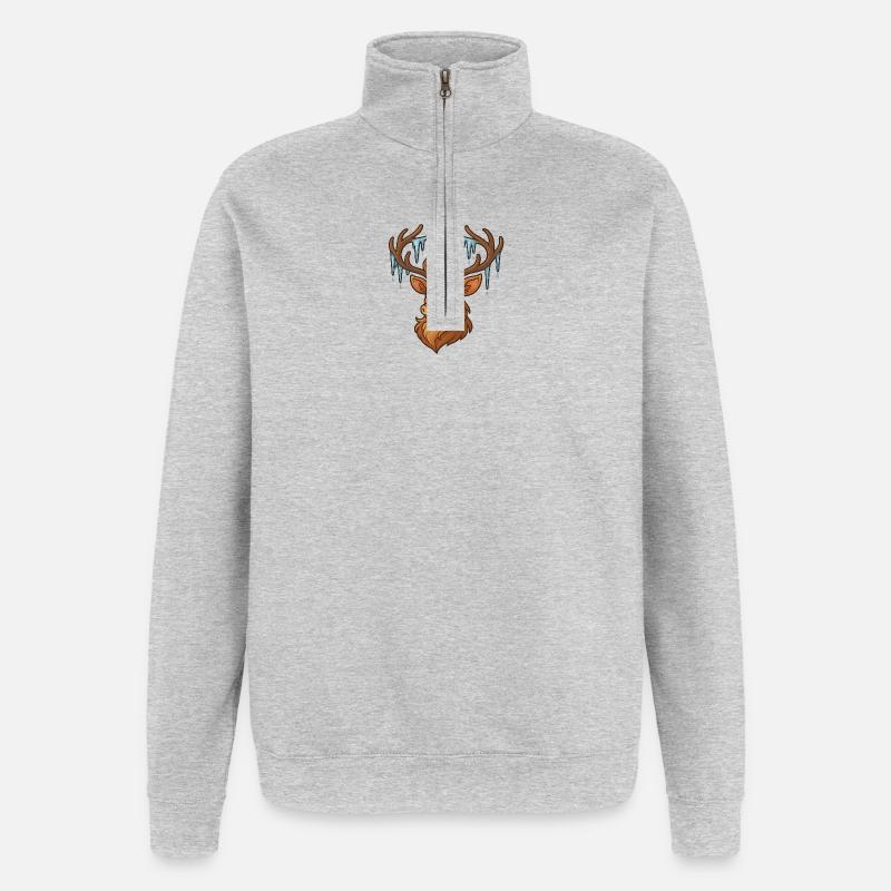 Winterhirsch mit Eiszapfen - Quarter-Zip-Sweatshirt - Grau meliert