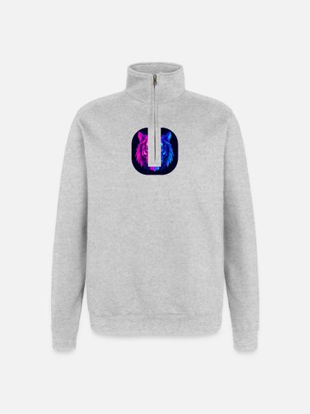 Neon Polygon Tiger: Magenta to Blue - Quarter-Zip Sweatshirt - heather grey
