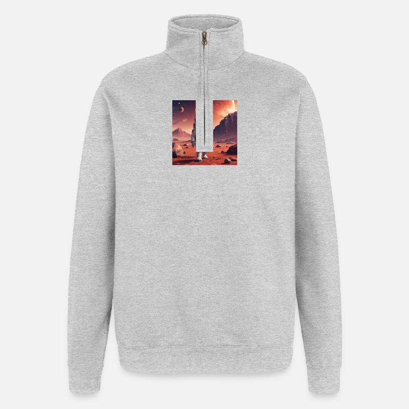 Cat astronaut on Mars - Quarter-Zip Sweatshirt - heather grey