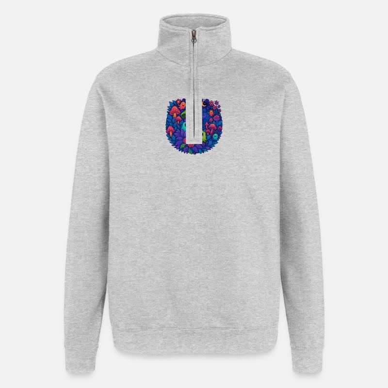 Neon Monster Freunde im Pilzwald - Quarter-Zip-Sweatshirt - Grau meliert