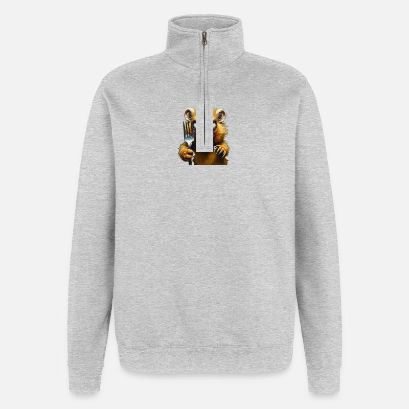 Hamster d’horreur avec fourchette - Sweat à zip 1/4 - gris chiné