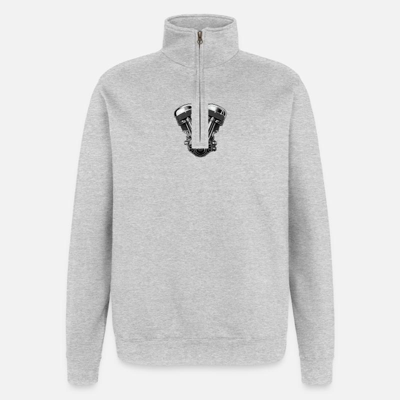 Graphique du moteur V-Twin chromé - Sweat à zip 1/4 - gris chiné