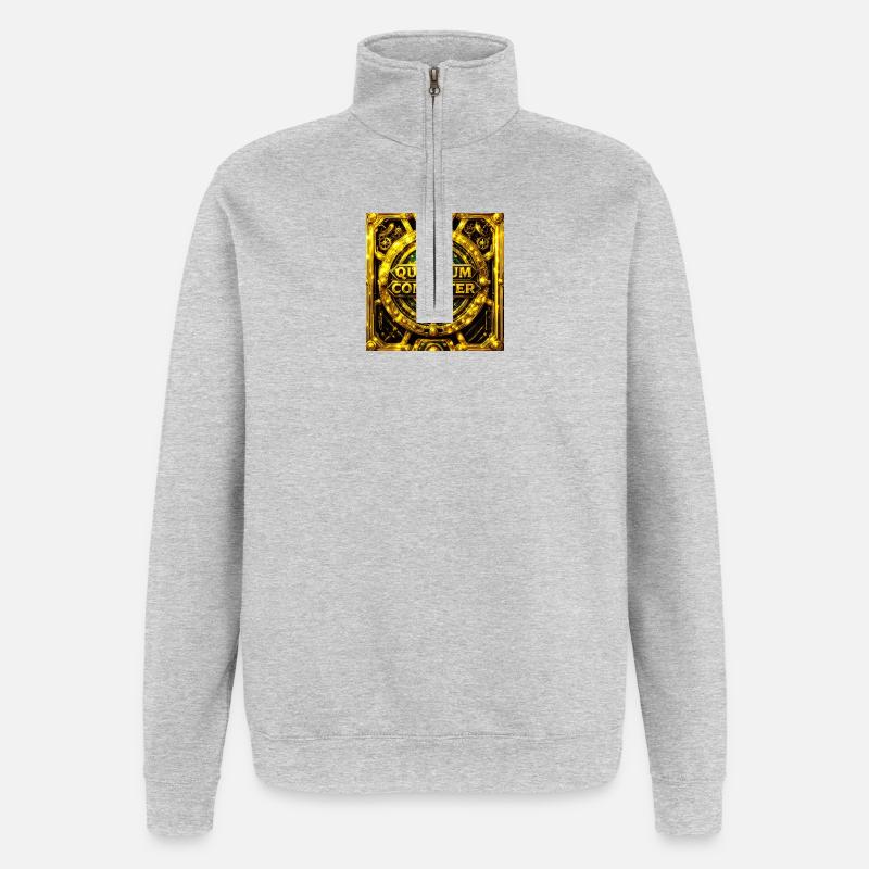 Goldenes Quantencomputer-Emblem - Quarter-Zip-Sweatshirt - Grau meliert