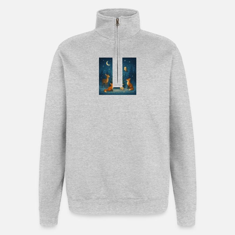 Winterwald Tierkreis am Baum - Quarter-Zip-Sweatshirt - Grau meliert